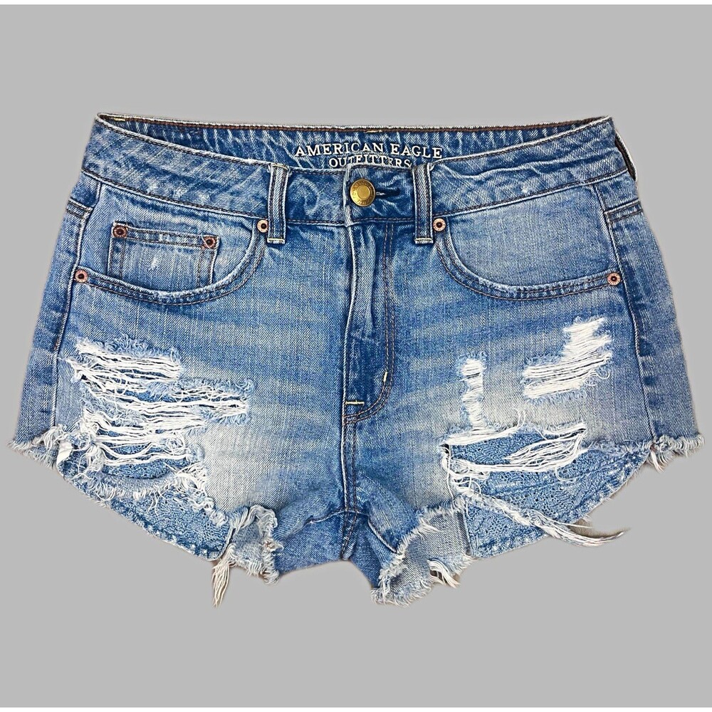 American Eagle Hi-Rise Festival Denim Fringe Shorts Women’s 6 Indie Grunge